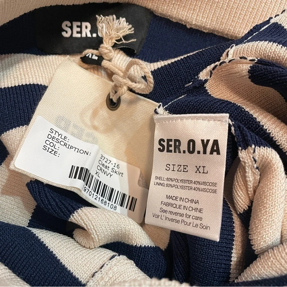 NEW! Ser.O.Ya- Cream And Navy Constance Tube Top Cleat Midi Skirt Set Size XL